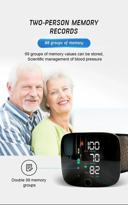 LED Rechargeable Wrist Blood Pressure Monitor English / Russian / Portuguese / Spanish Voice Broadcast Tonometer BP Monitor