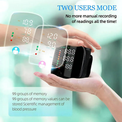 LED Rechargeable Wrist Blood Pressure Monitor English / Russian / Portuguese / Spanish Voice Broadcast Tonometer BP Monitor