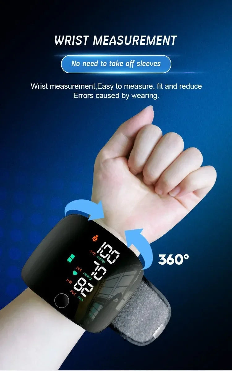 LED Rechargeable Wrist Blood Pressure Monitor English / Russian / Portuguese / Spanish Voice Broadcast Tonometer BP Monitor