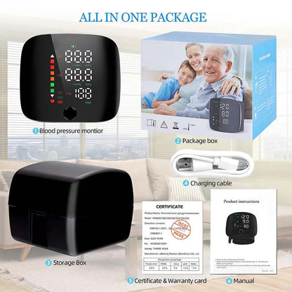 LED Rechargeable Wrist Blood Pressure Monitor English / Russian / Portuguese / Spanish Voice Broadcast Tonometer BP Monitor